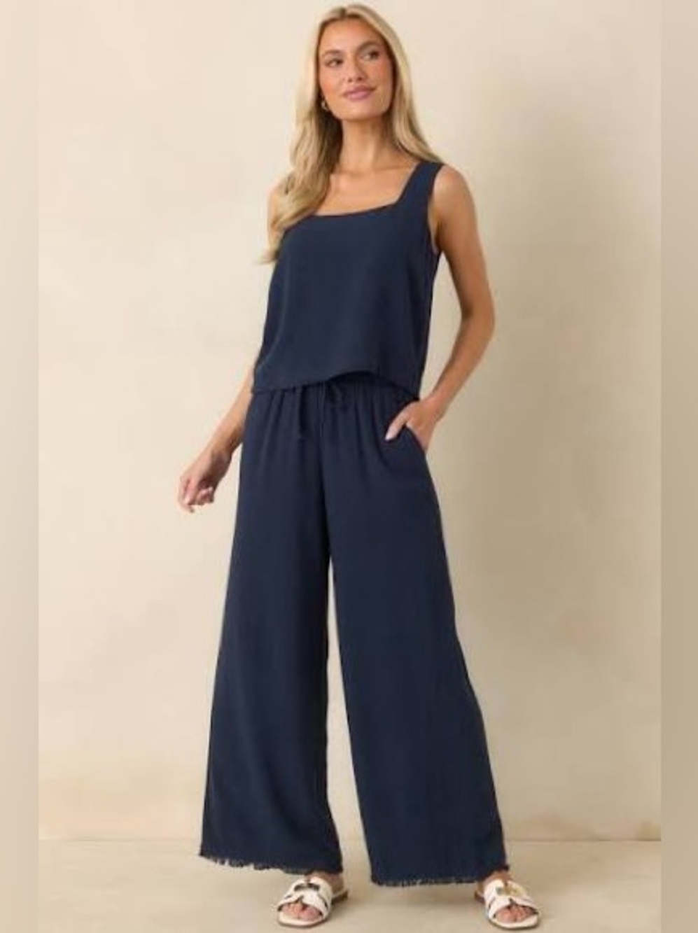 ✨Z Supply Size Medium Navy Linen Set with Tank and Wide Leg Pants